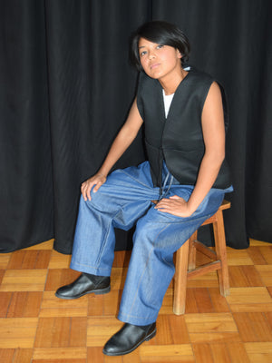 Reality Studio Balão trousers, blue denim with rust stitching
